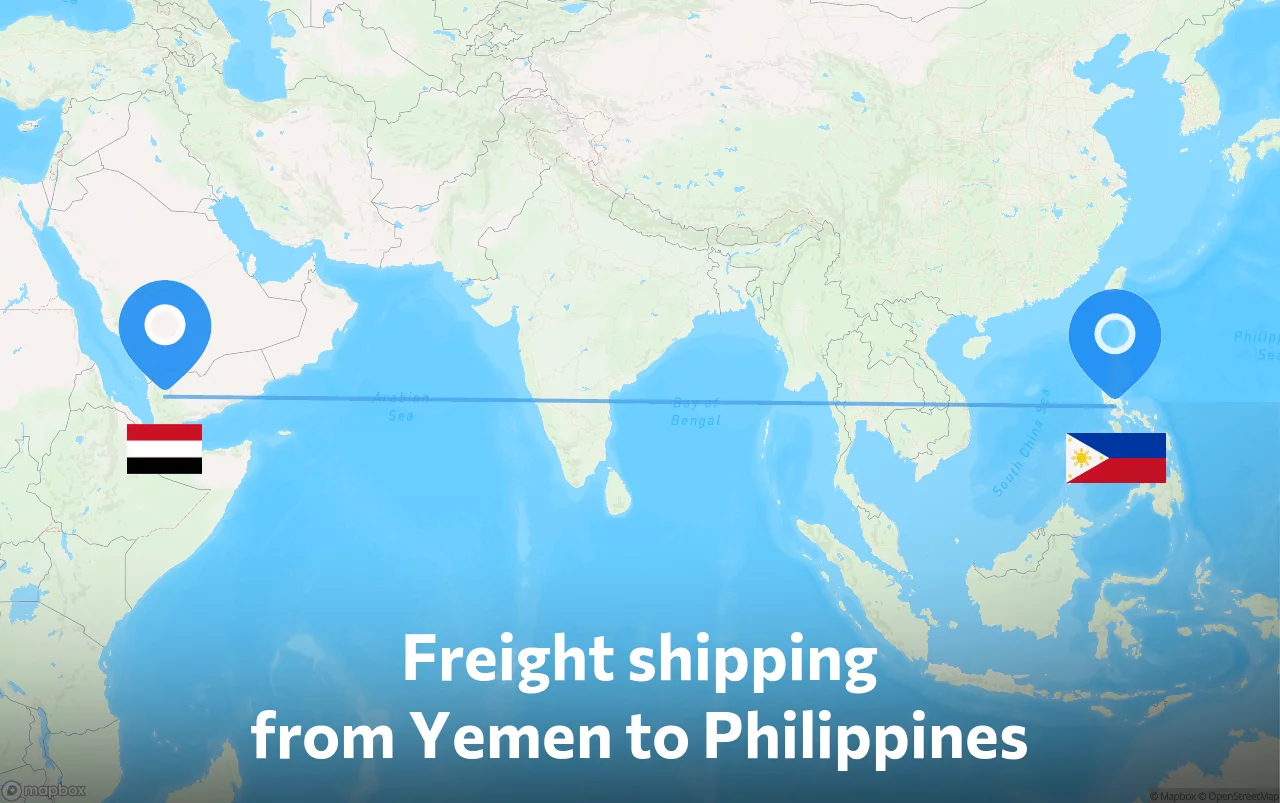 Shipping route from Yemen to Philippines