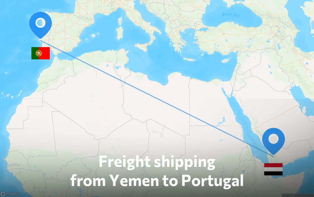 Shipping route from Yemen to Portugal