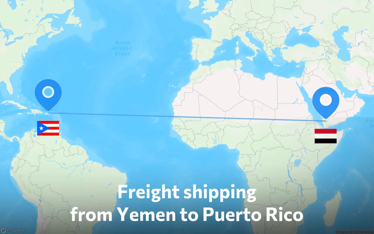 Shipping route from Yemen to Puerto Rico