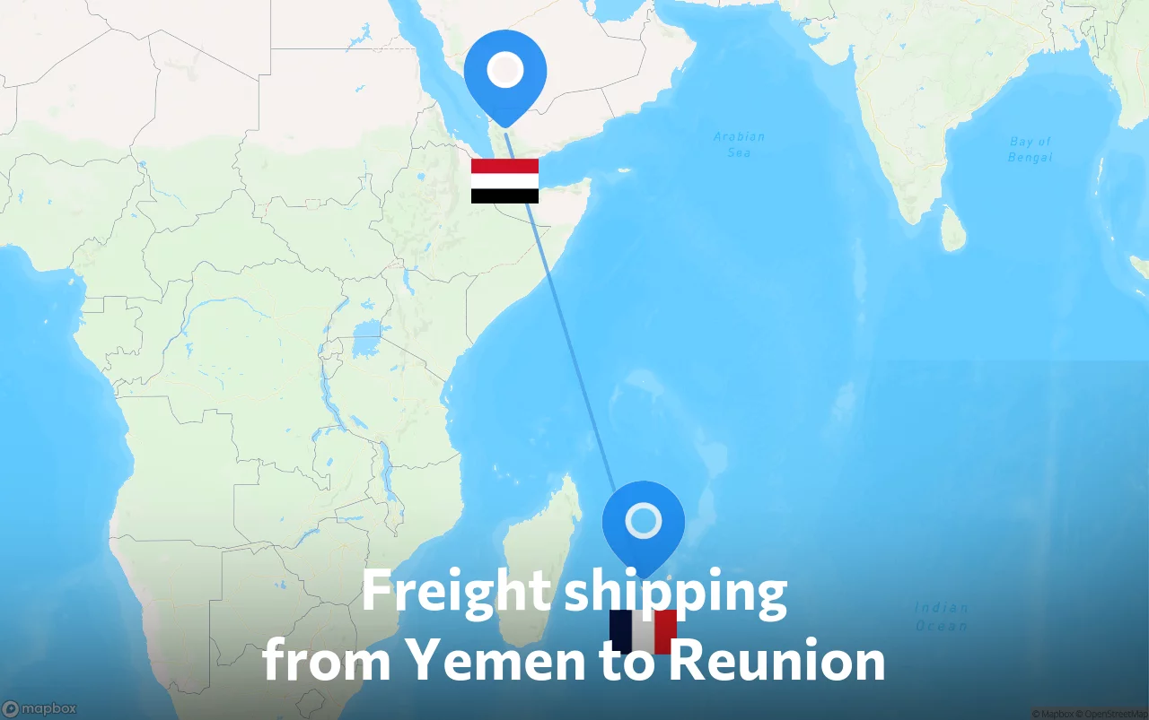 Shipping route from Yemen to Reunion