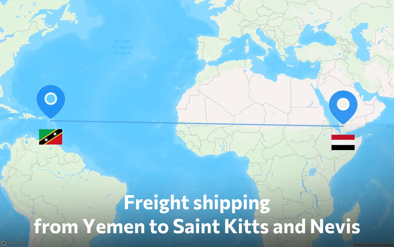 Shipping route from Yemen to Saint Kitts and Nevis