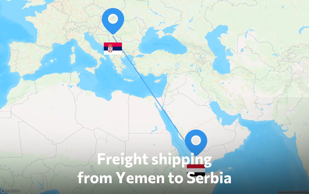 Shipping route from Yemen to Serbia