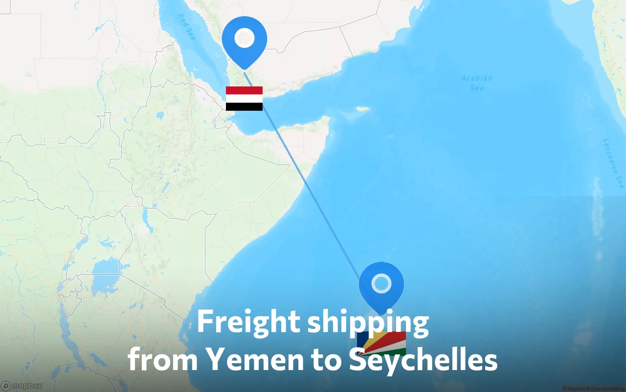 Shipping route from Yemen to Seychelles