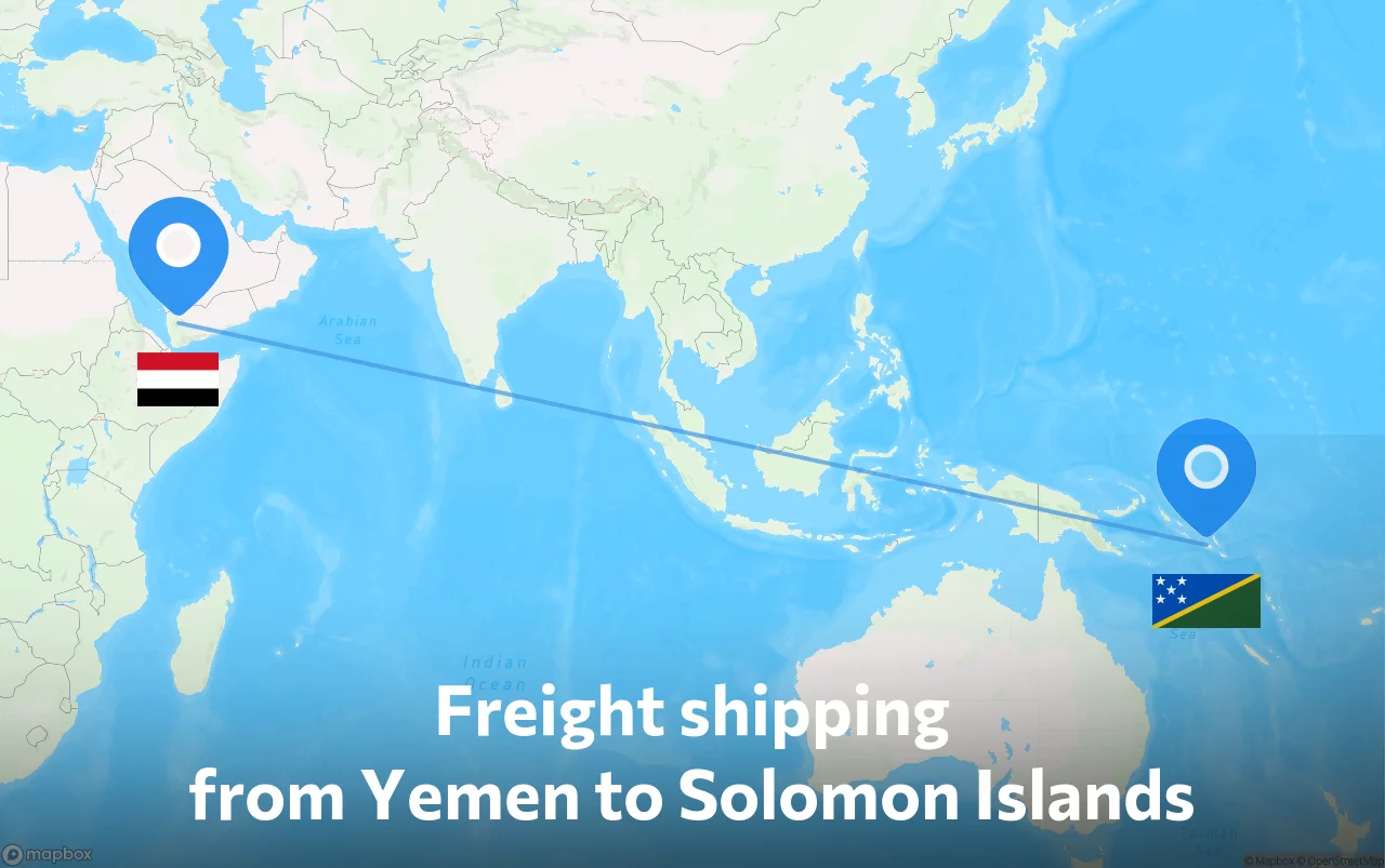 Shipping route from Yemen to Solomon Islands