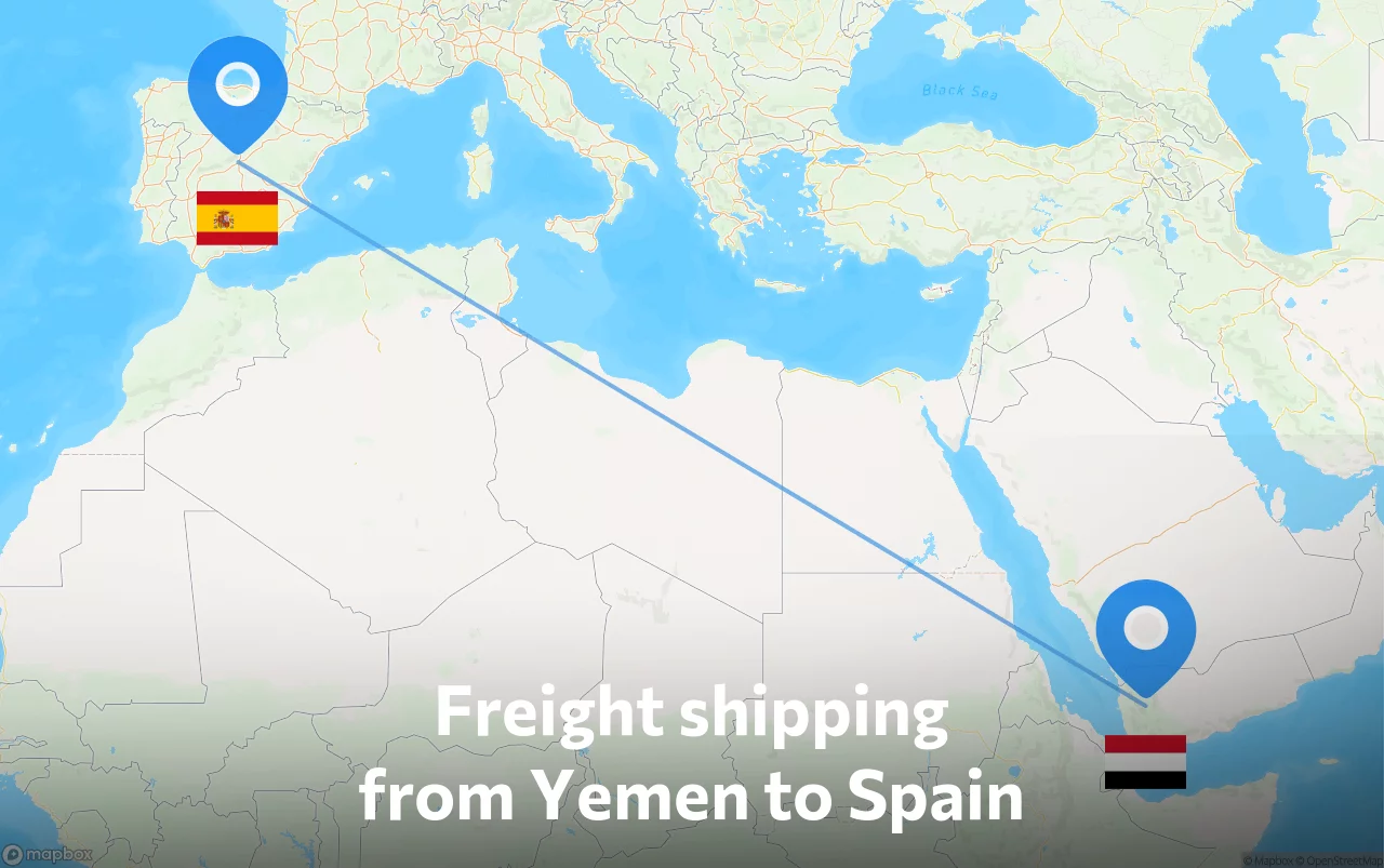 Shipping route from Yemen to Spain