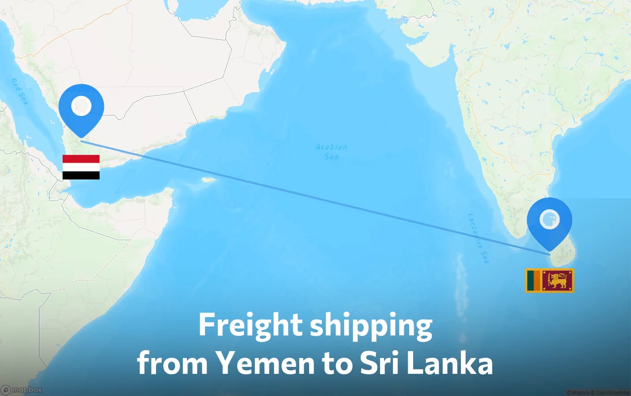 Shipping route from Yemen to Sri Lanka