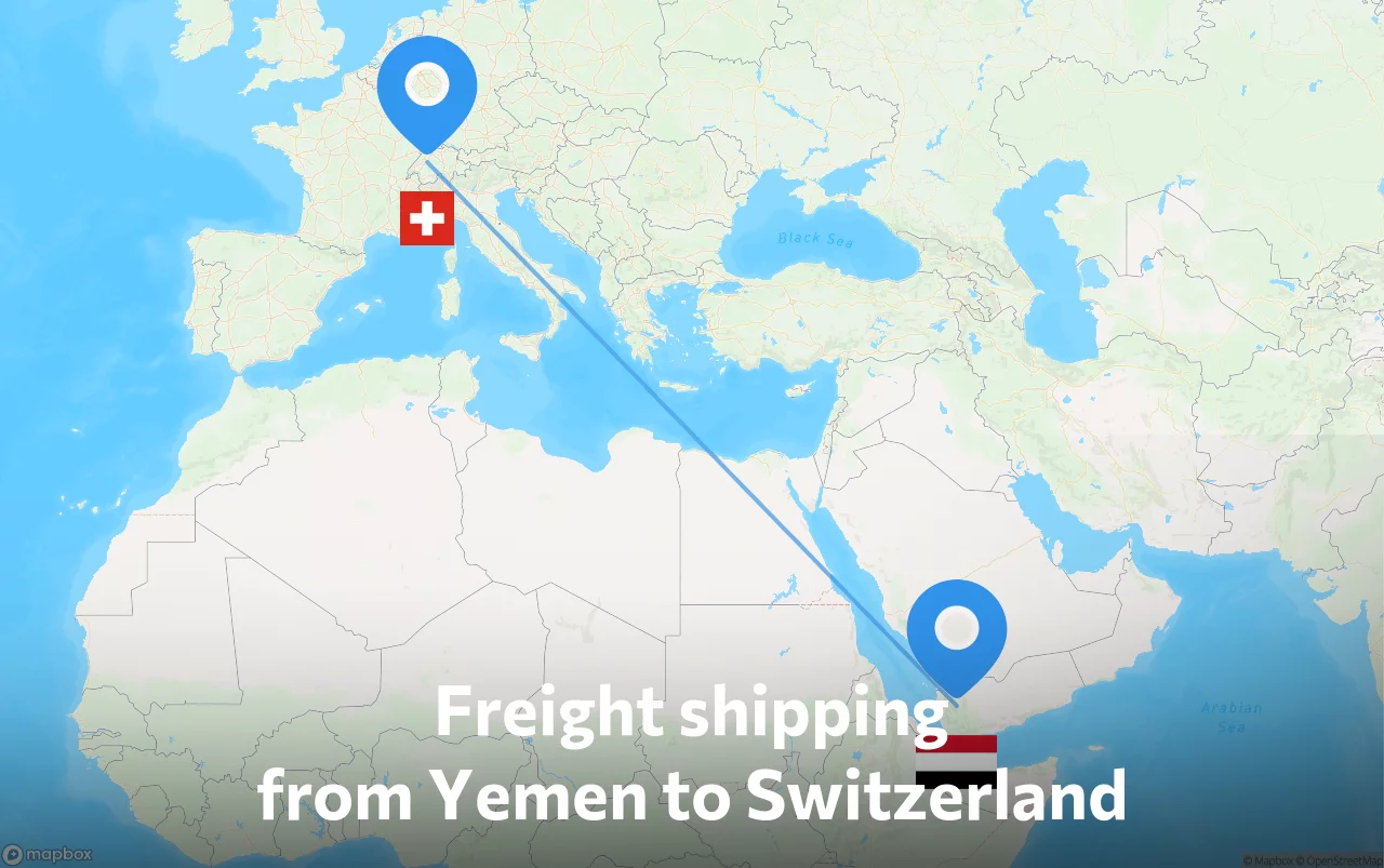 Shipping route from Yemen to Switzerland