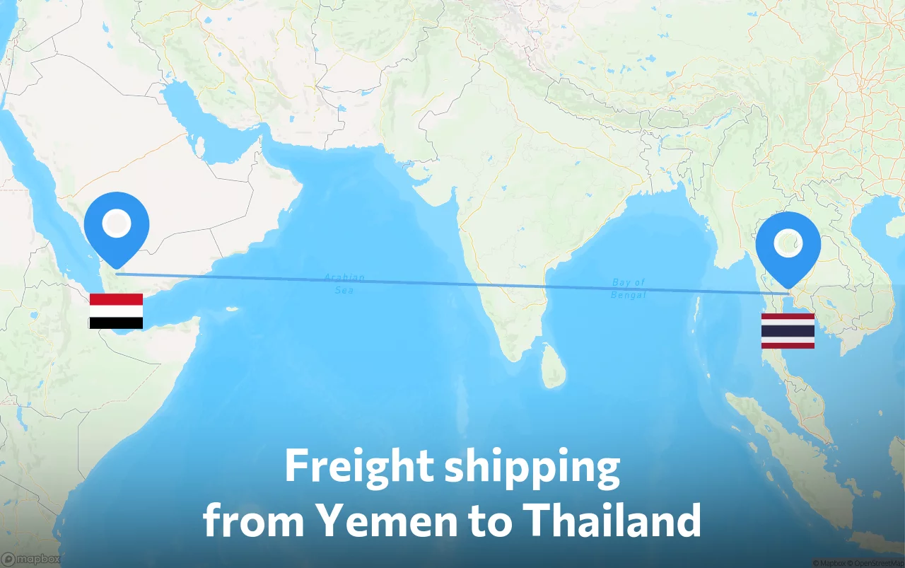 Shipping route from Yemen to Thailand