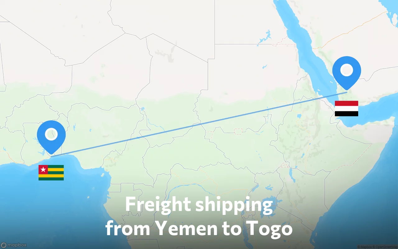 Shipping route from Yemen to Togo