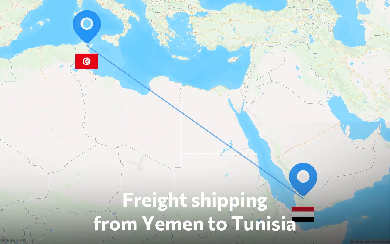 Shipping route from Yemen to Tunisia