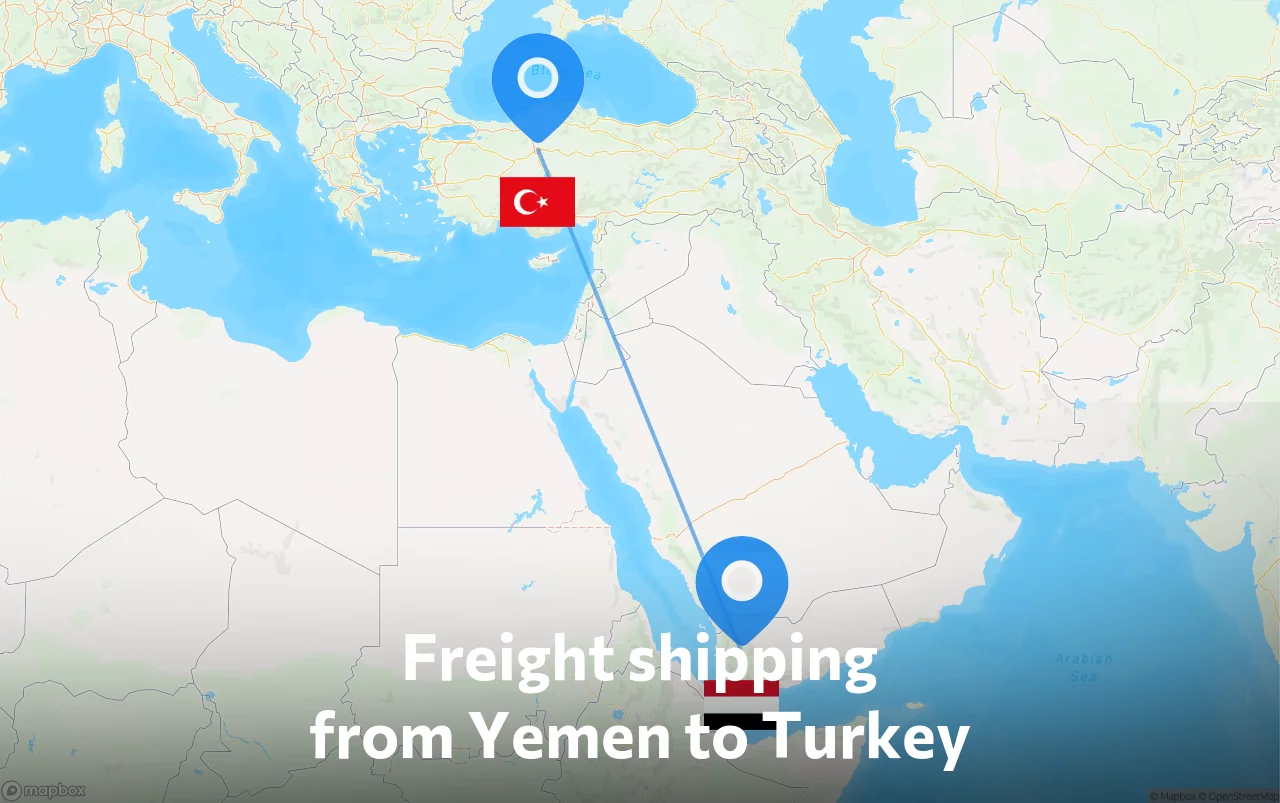 Shipping route from Yemen to Turkey