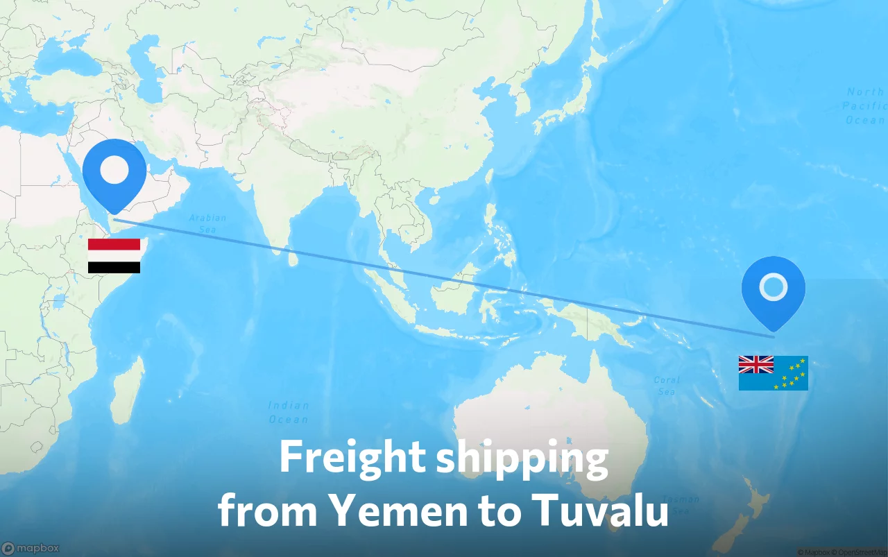 Shipping route from Yemen to Tuvalu