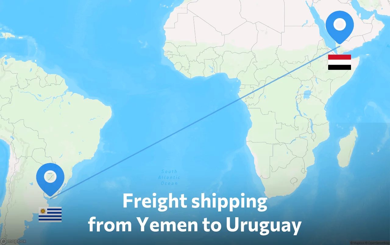 Shipping route from Yemen to Uruguay