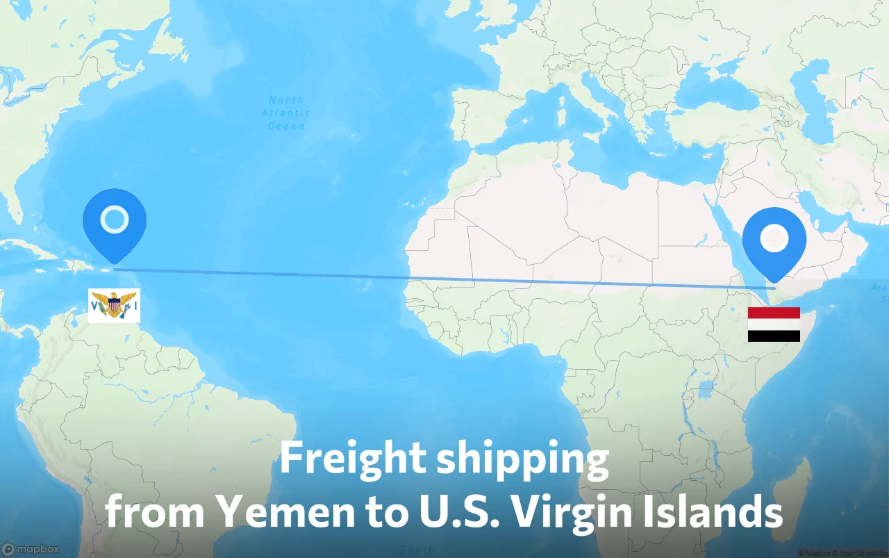Shipping route from Yemen to U.S. Virgin Islands