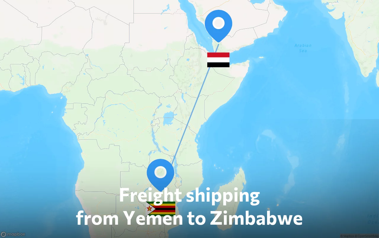 Shipping route from Yemen to Zimbabwe