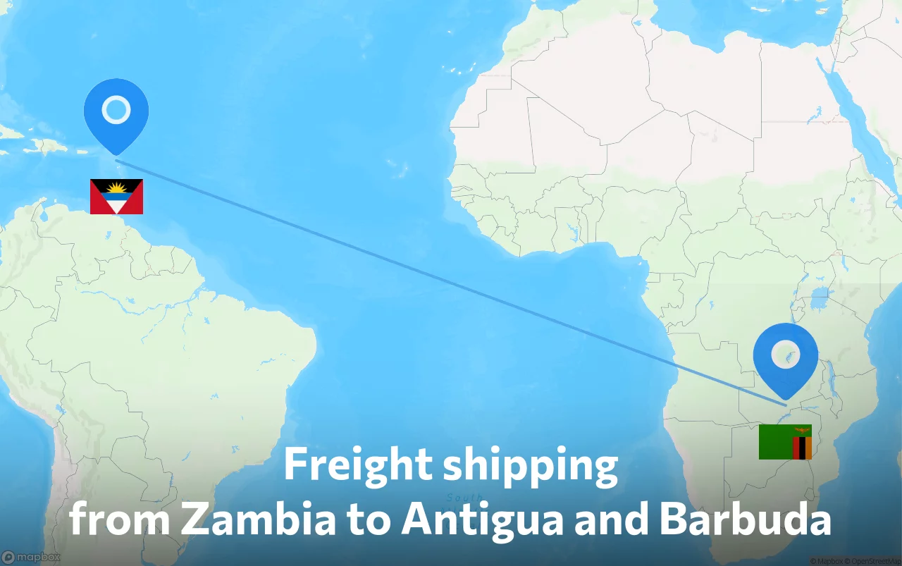 Shipping route from Zambia to Antigua and Barbuda