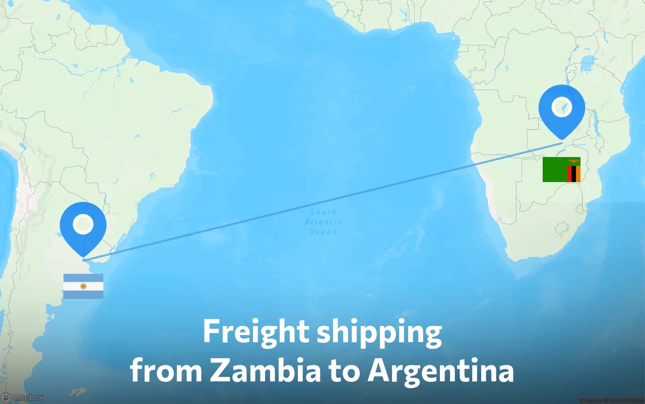 Shipping route from Zambia to Argentina
