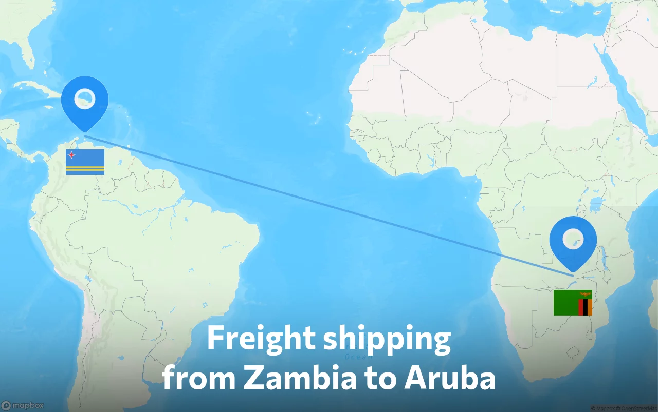 Shipping route from Zambia to Aruba