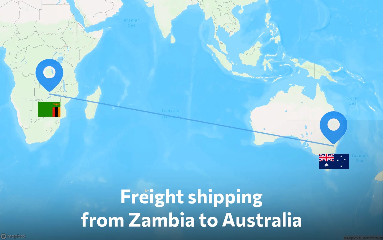 Shipping route from Zambia to Australia