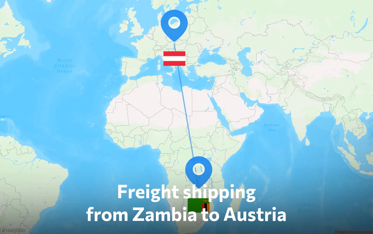 Shipping route from Zambia to Austria