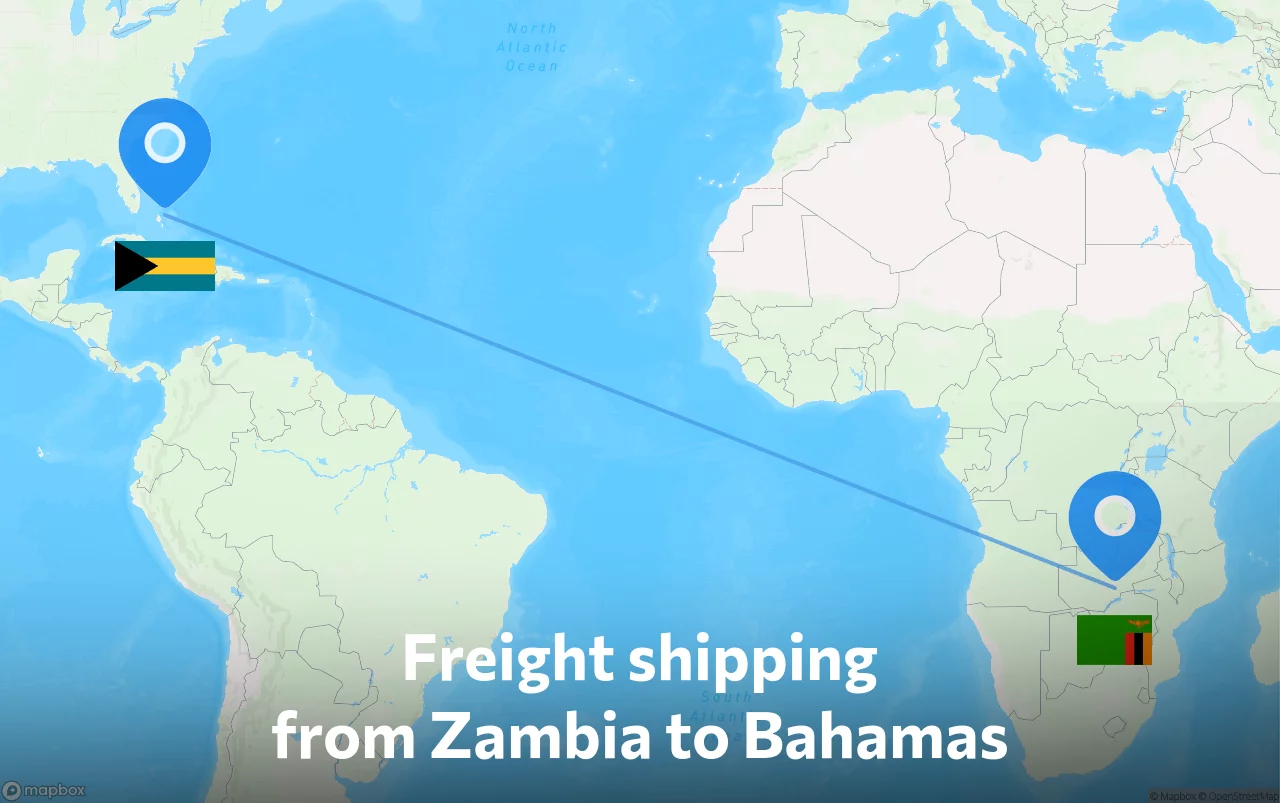 Shipping route from Zambia to Bahamas