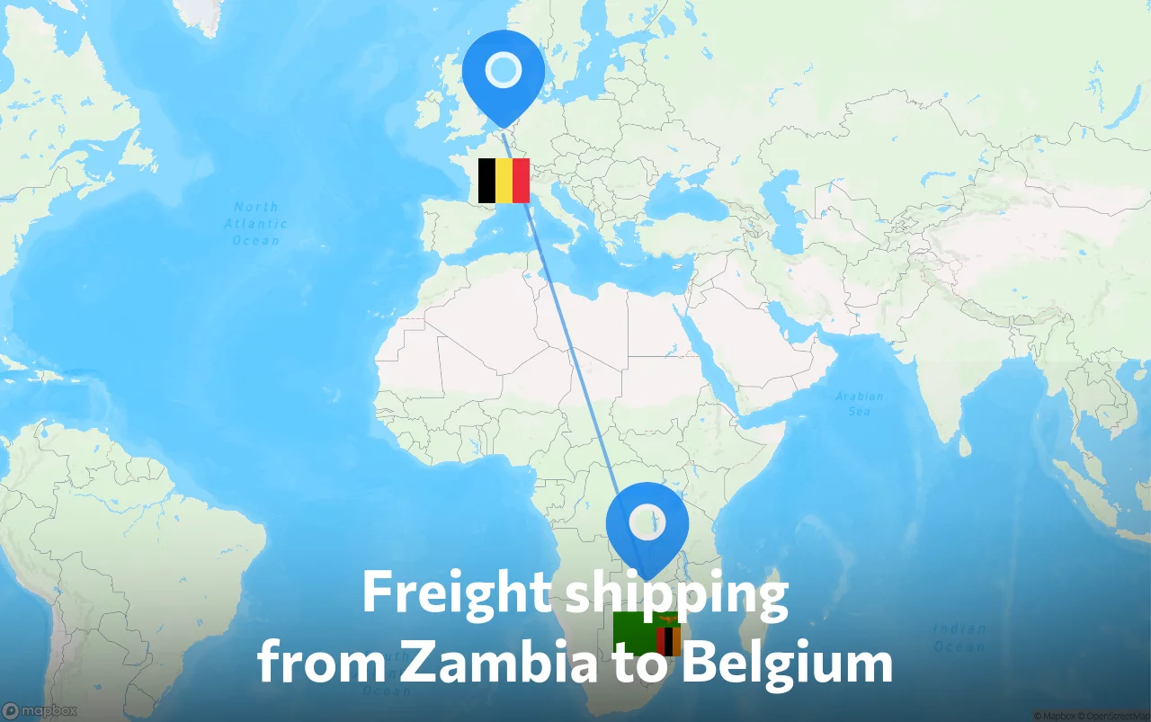 Shipping route from Zambia to Belgium