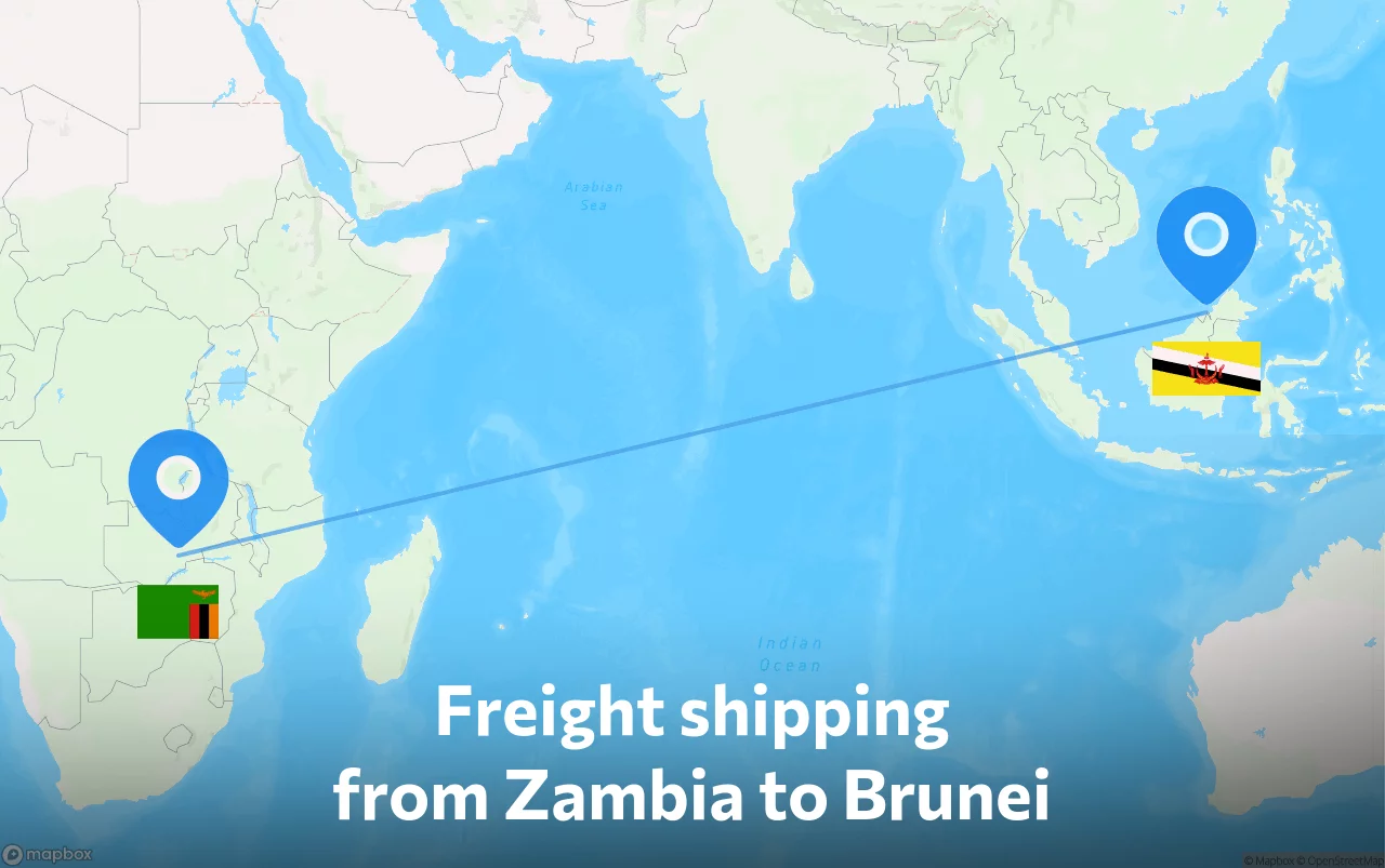 Shipping route from Zambia to Brunei