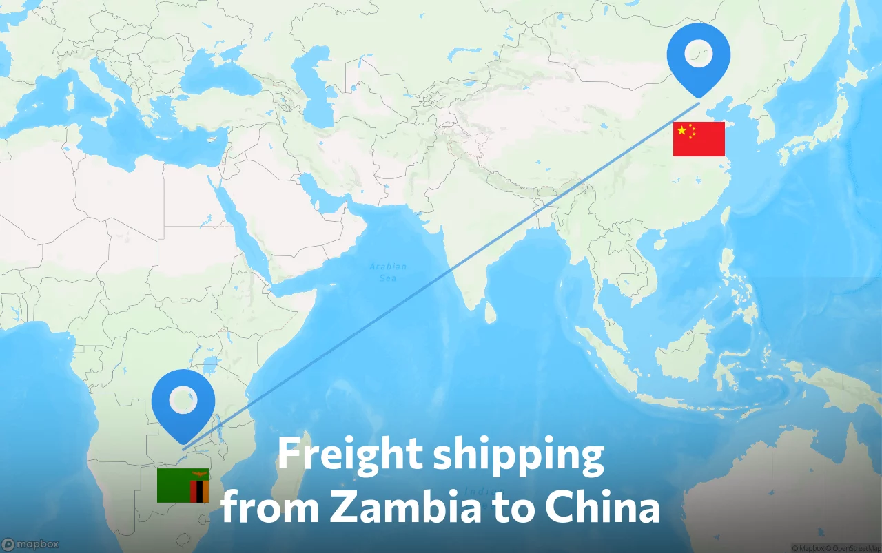 Shipping route from Zambia to China