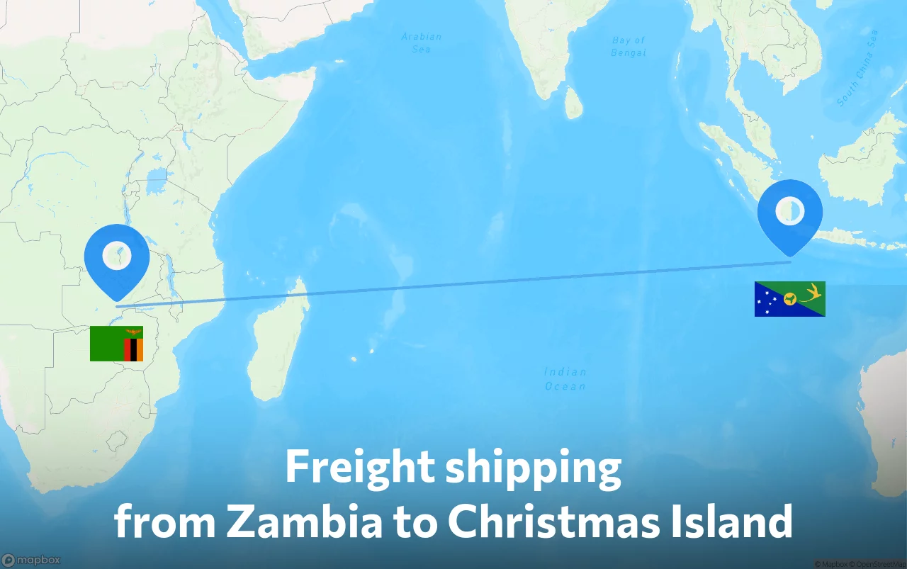 Shipping route from Zambia to Christmas Island
