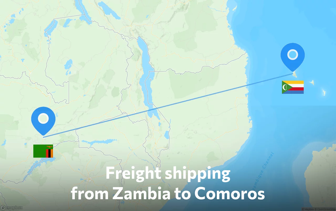 Shipping route from Zambia to Comoros
