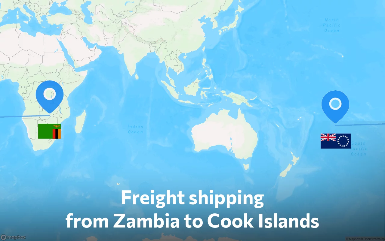 Shipping route from Zambia to Cook Islands