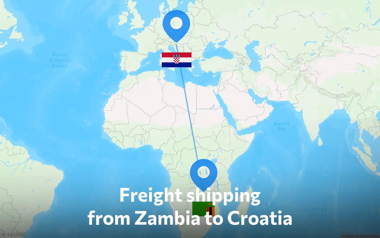 Shipping route from Zambia to Croatia
