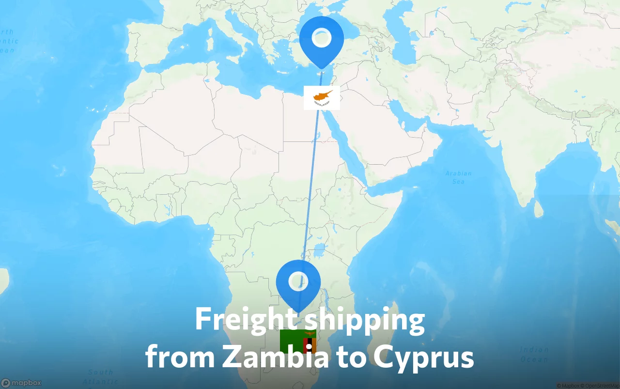Shipping route from Zambia to Cyprus