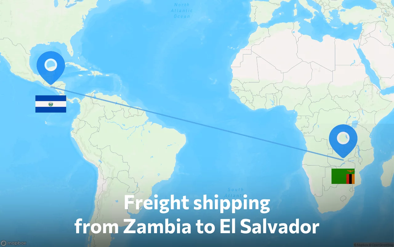 Shipping route from Zambia to El Salvador