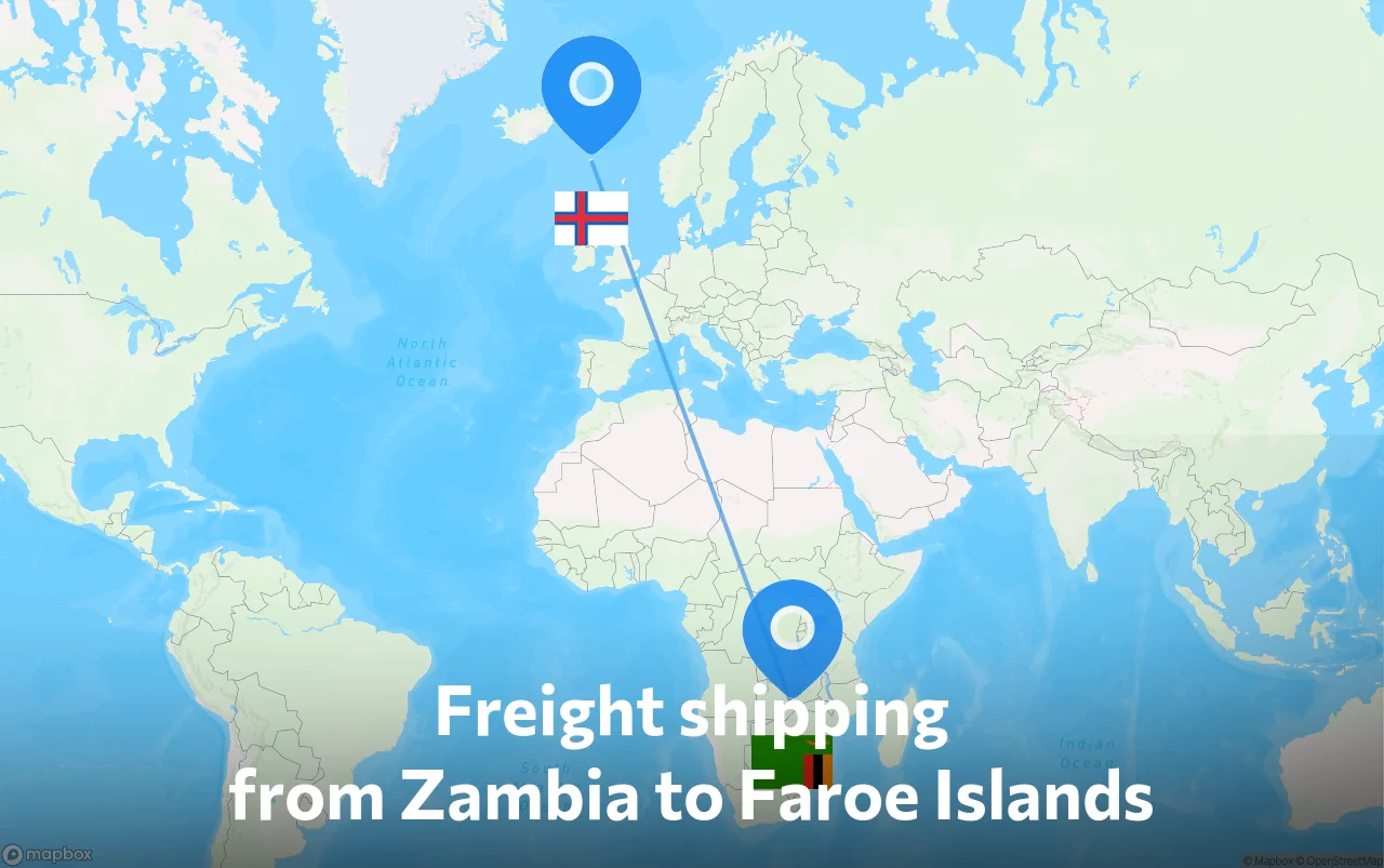 Shipping route from Zambia to Faroe Islands