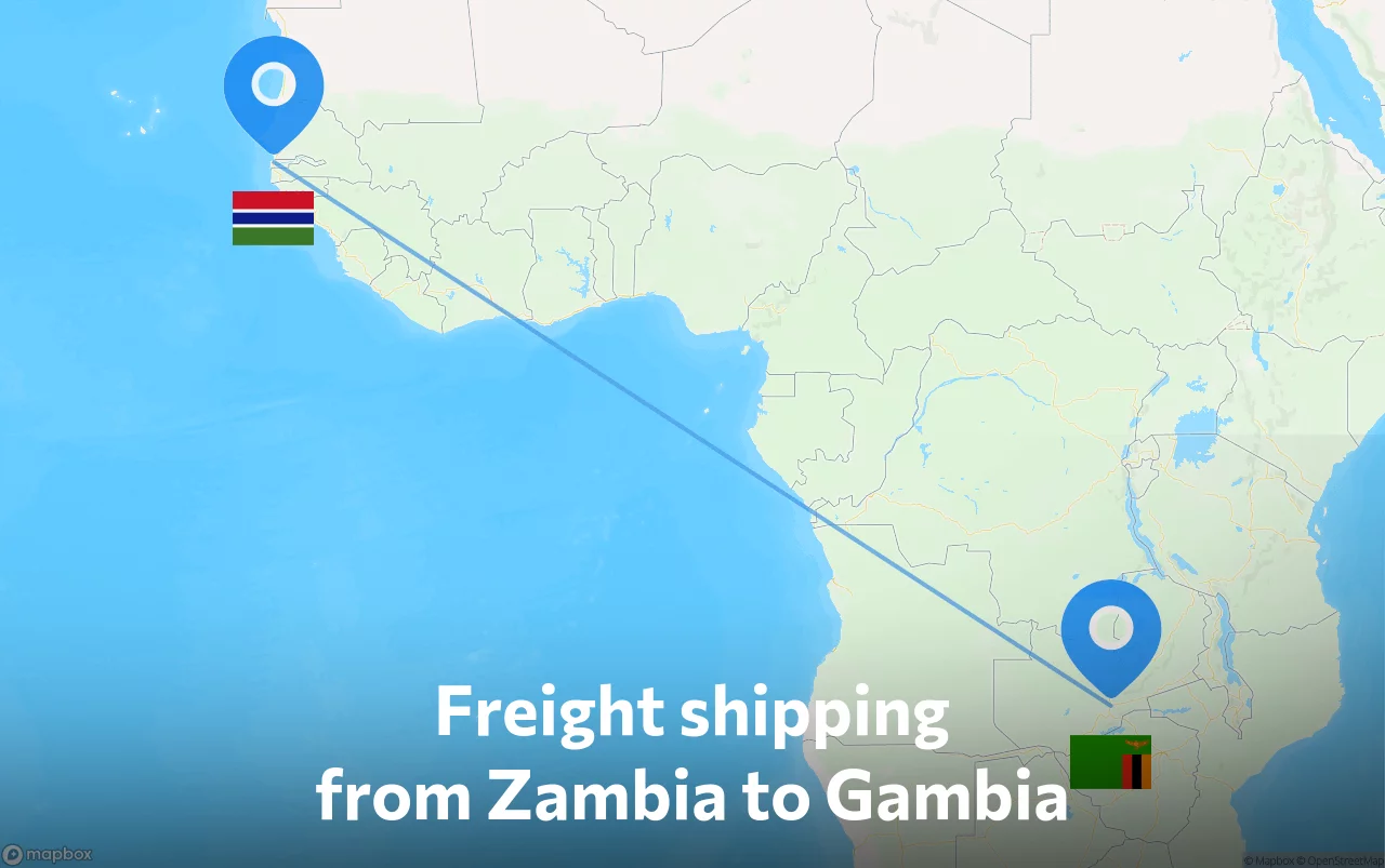 Shipping route from Zambia to Gambia
