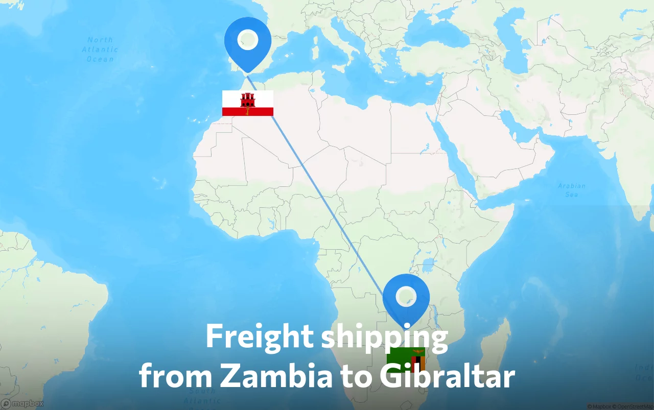 Shipping route from Zambia to Gibraltar
