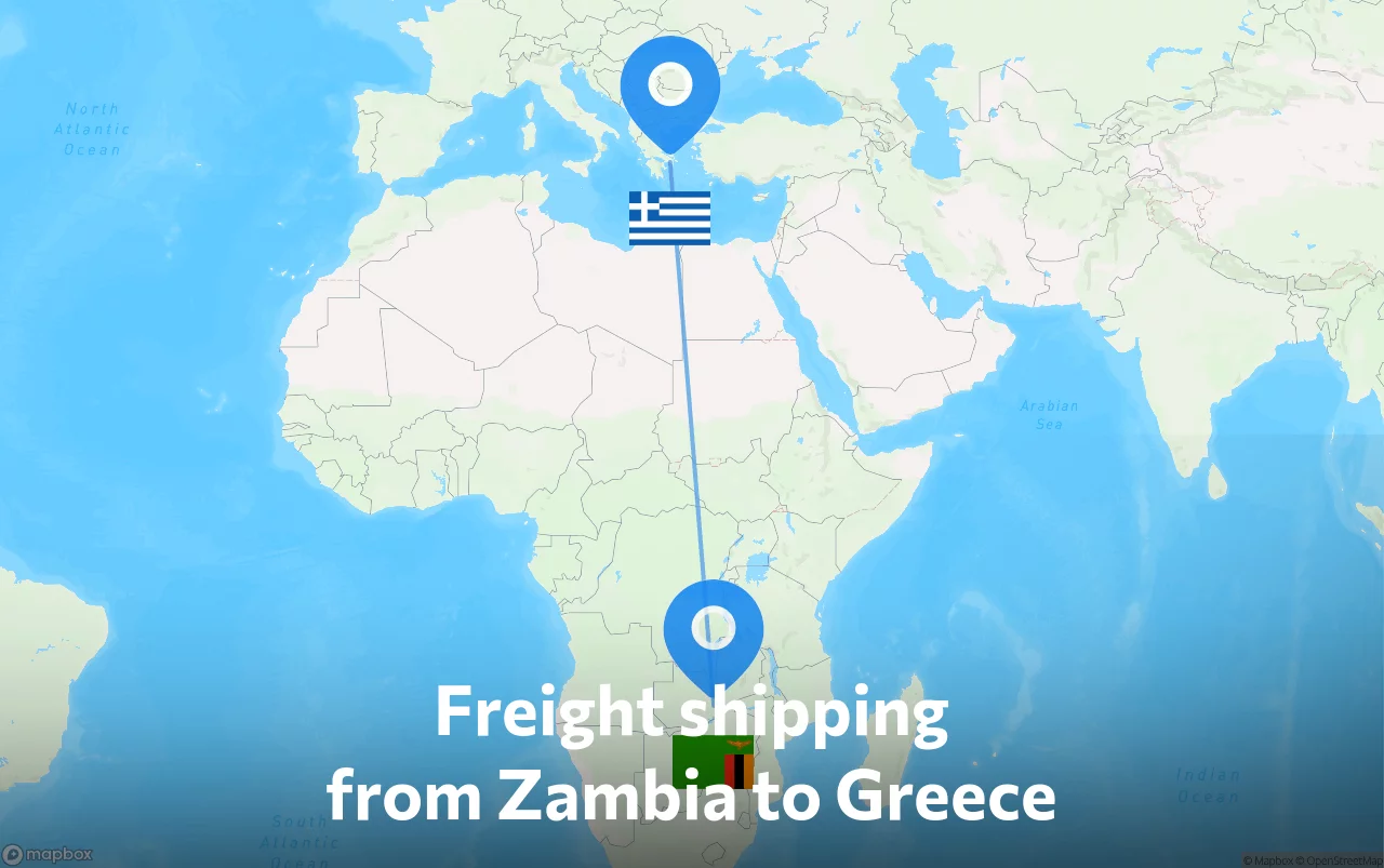 Shipping route from Zambia to Greece