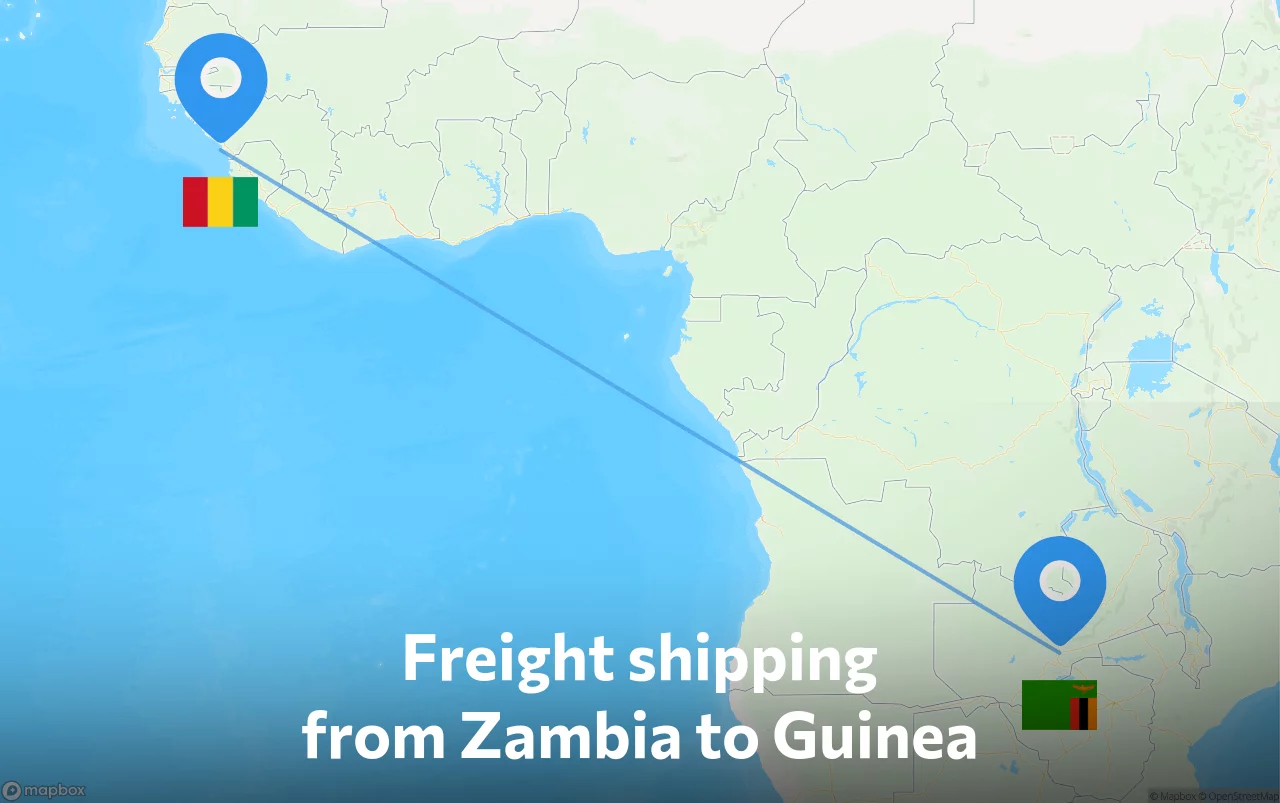 Shipping route from Zambia to Guinea