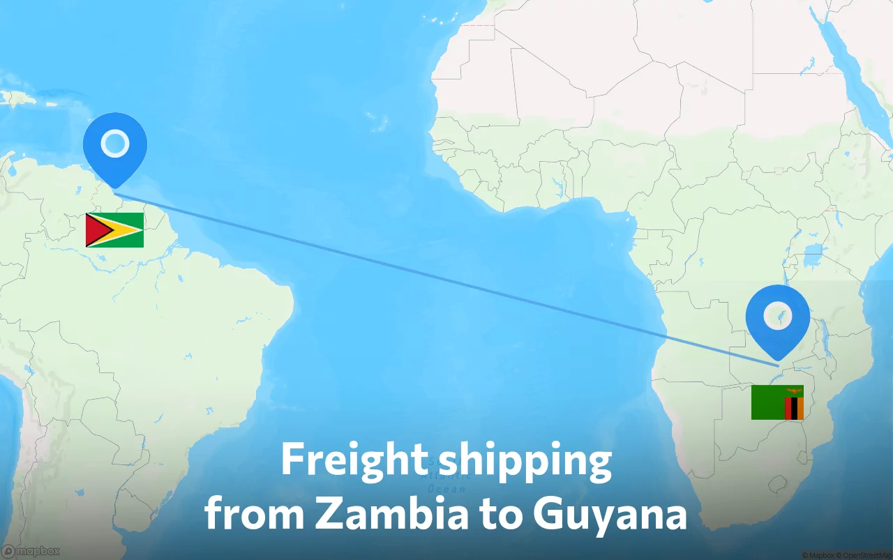 Shipping route from Zambia to Guyana