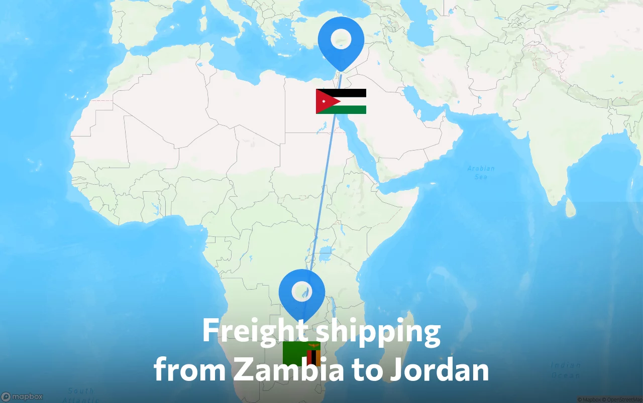 Shipping route from Zambia to Jordan