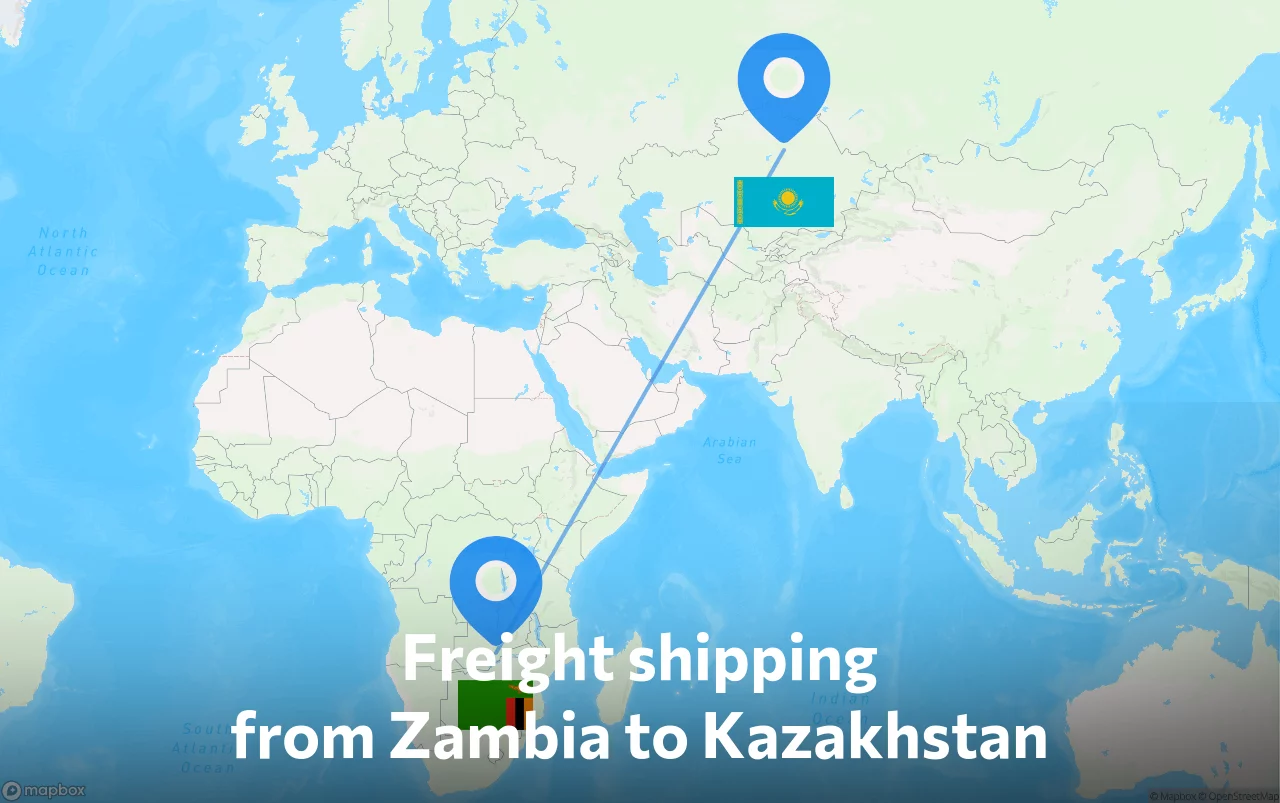 Shipping route from Zambia to Kazakhstan