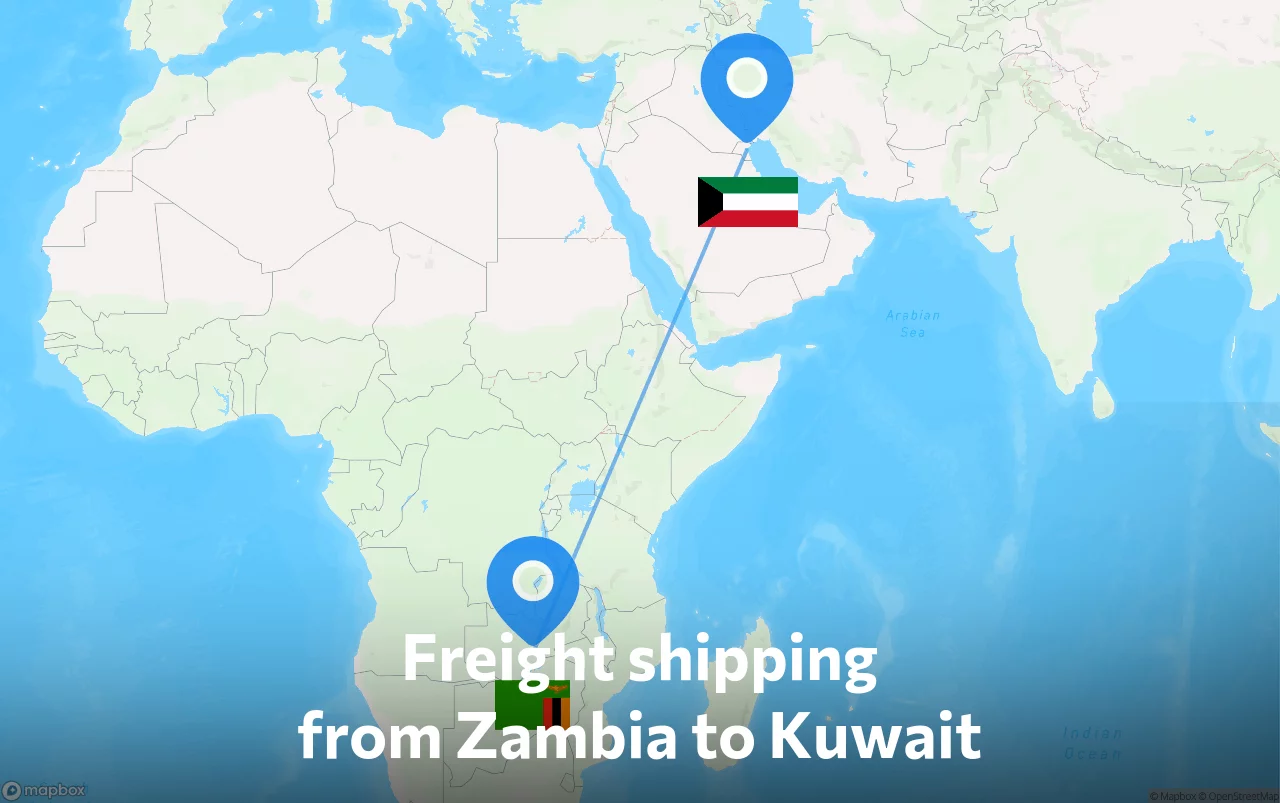 Shipping route from Zambia to Kuwait