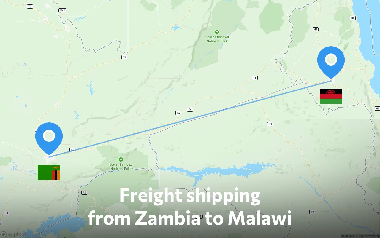 Shipping route from Zambia to Malawi