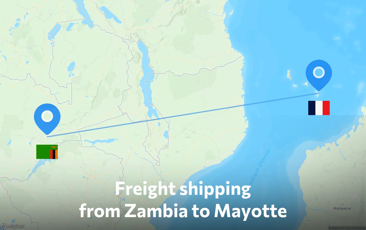 Shipping route from Zambia to Mayotte