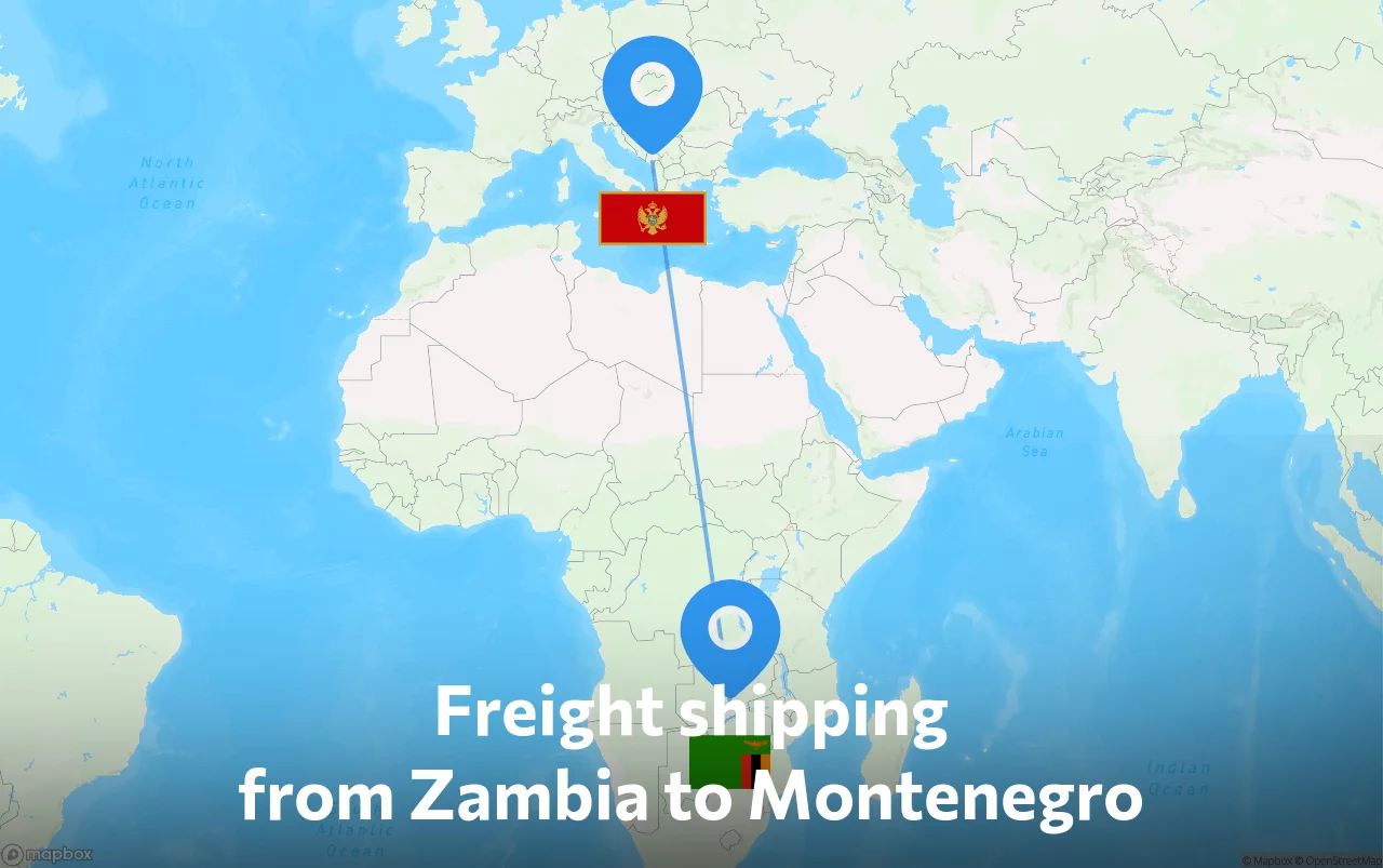 Shipping route from Zambia to Montenegro