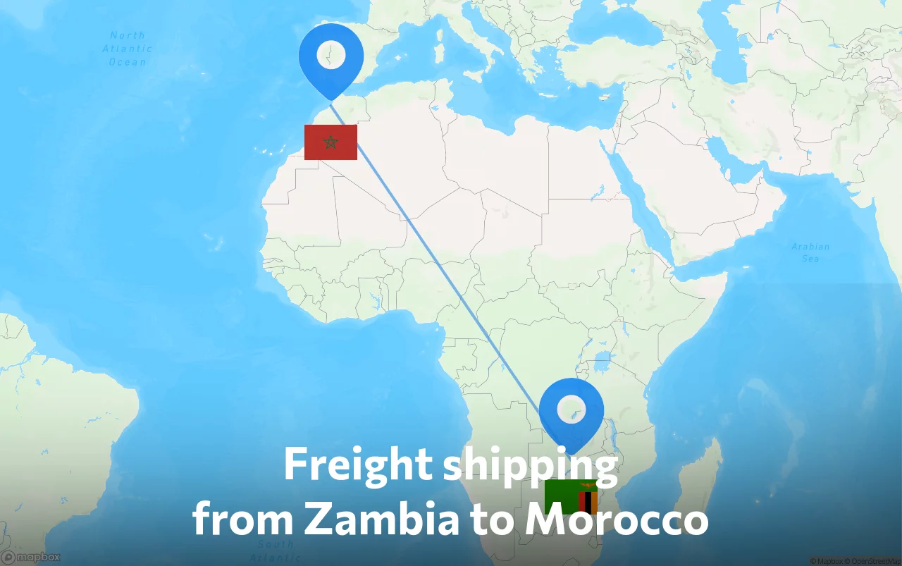 Shipping route from Zambia to Morocco
