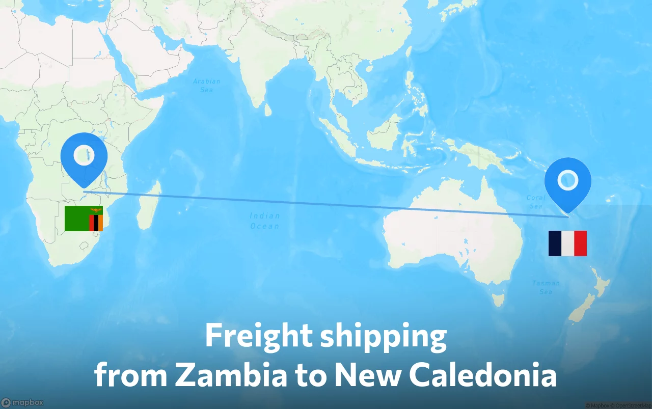 Shipping route from Zambia to New Caledonia