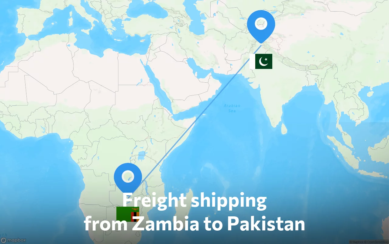 Shipping route from Zambia to Pakistan