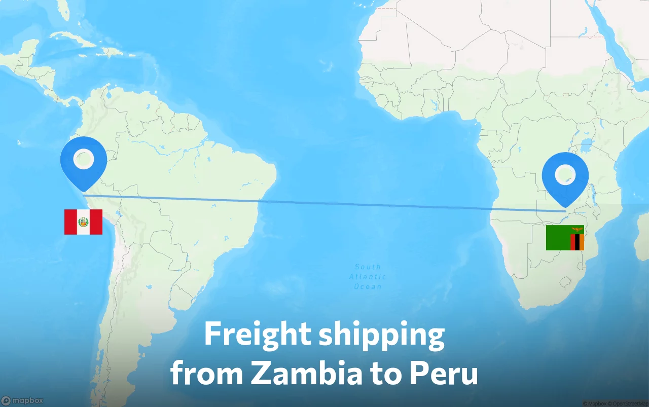 Shipping route from Zambia to Peru